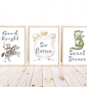 Personalized Knight and Dragon Nursery Prints: Watercolor Fairytale Set
