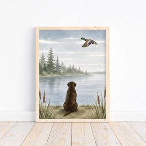 Watercolor Chocolate Labrador Duck Hunting Unframed Print Rustic Nursery Decor