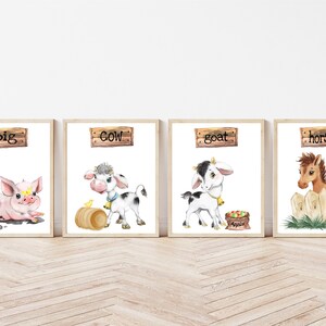 Farm Animal Nursery Little Boys Room Decor Set of 4 Unframed Prints Cow, Pig, Horse and Goat