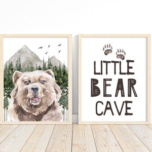 Woodland Bear Watercolor Prints: Rustic Nursery Decor Set