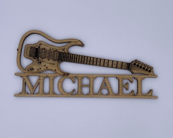 Personalized Guitar Name Wood Wall Sign, Nursery Decor, Wooden Name, Customized Music Name Sign, Wooden Name Sign, Kids Room