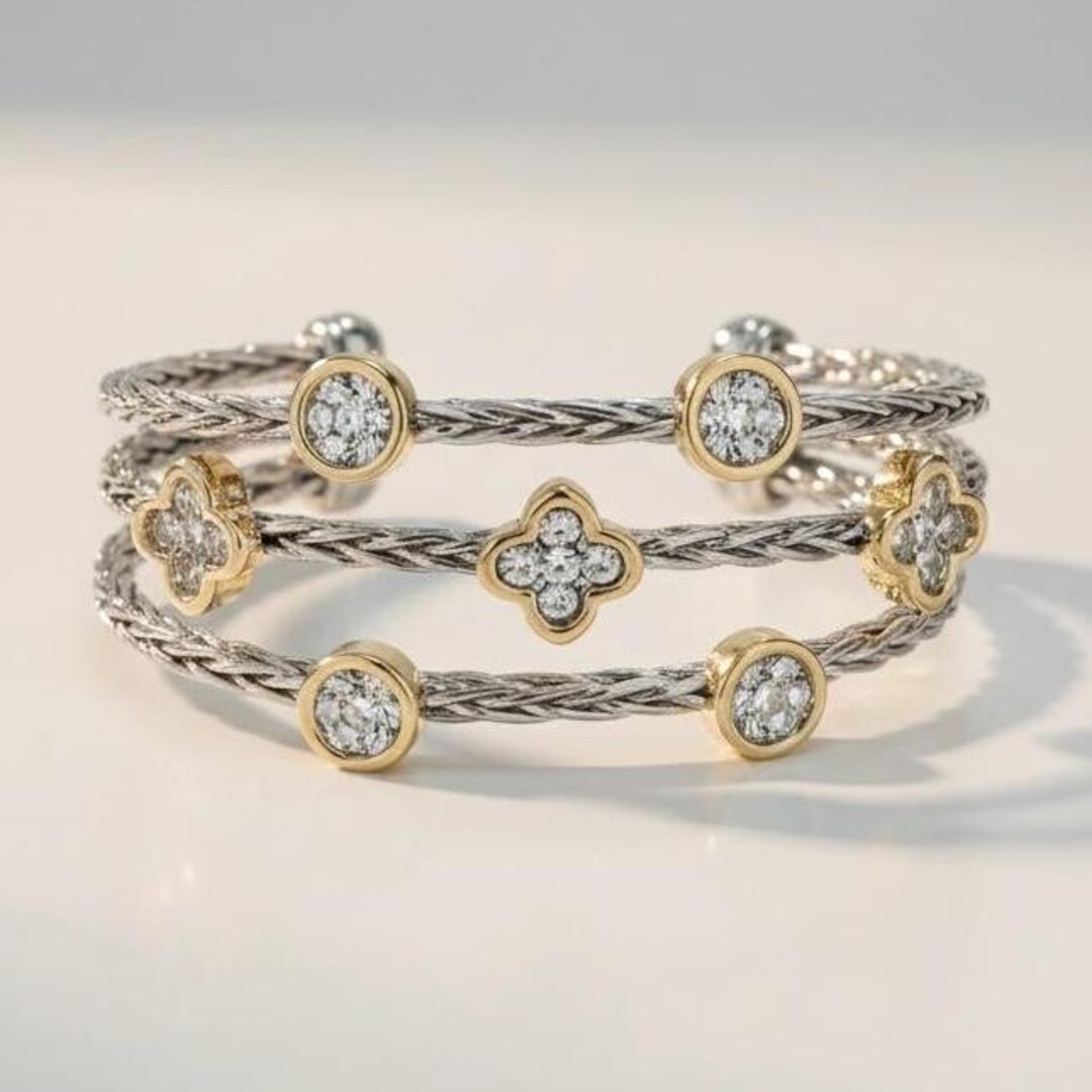 Twisted Cable Cuff Bracelet Set – Two-Tone Gold & Silver