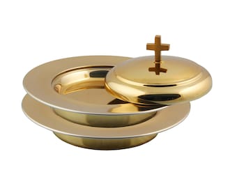 Communion Bread Plate Holy Serving tray 2 Stacking Bread Plates With Lid - Stainless Steel Kommunion Tray Church item Gift First Communion