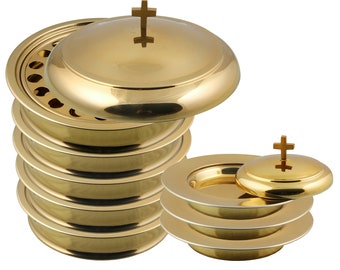 Communion Ware Holy Wine Serving Tray 5 & 3 Stacking Bread Plate With Lid Stainless Steel First Communion