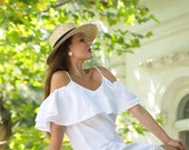 Midi Linen dress with lace for women, Linen dress plus size - Knee length dress