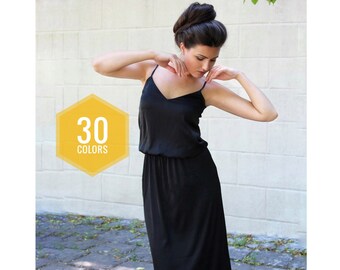 Black silk dress, bridesmaid dress, Casual dress, Black dress, Plus size dress, Women black dress, Basic black dress, Simple silk dress