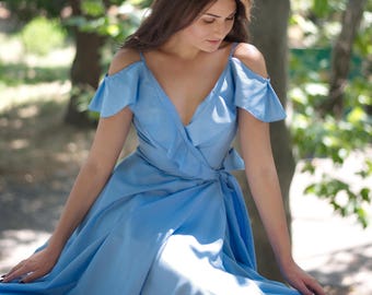Wrap dress with ruffles, Cotton wrap dress,Cotton dress, Maxi dress, Wrap dress long, Plus size dress, Cotton wrap dress, Bridesmaid wrap dr