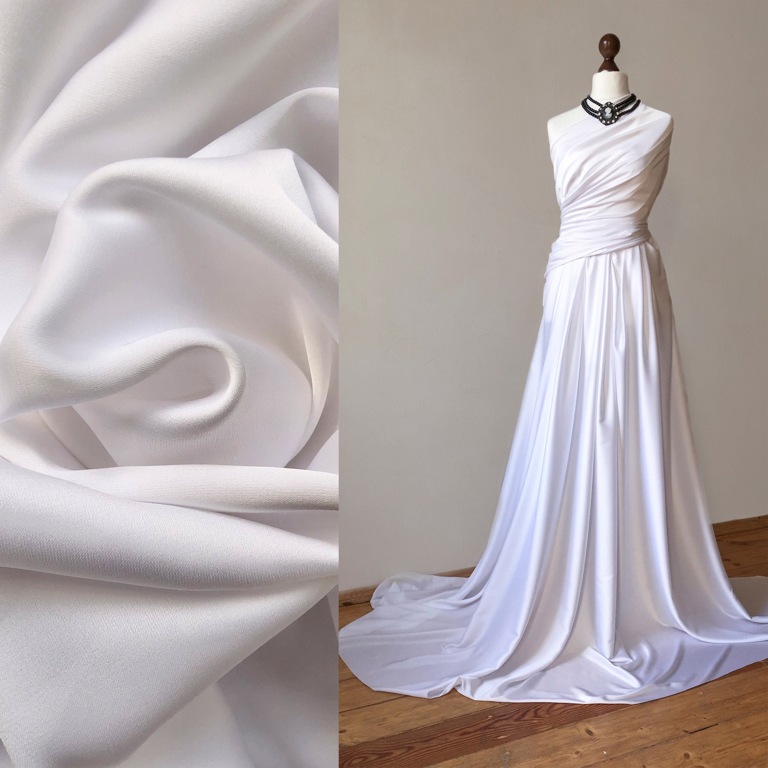 White Silk Satin Fabric Silk Fabric by the yard Wedding Silk | Etsy