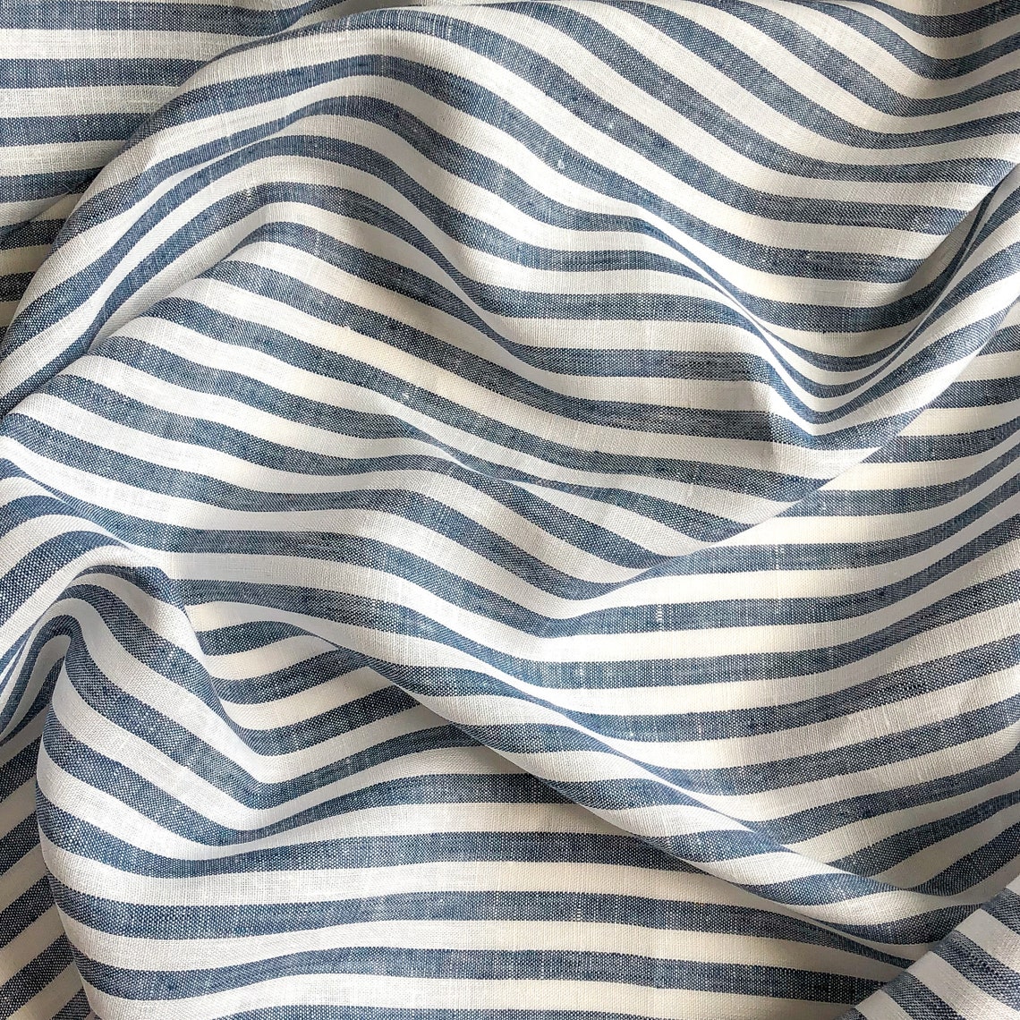 8 mm White Blue Striped Linen Fabric Thin and soft Linen Etsy