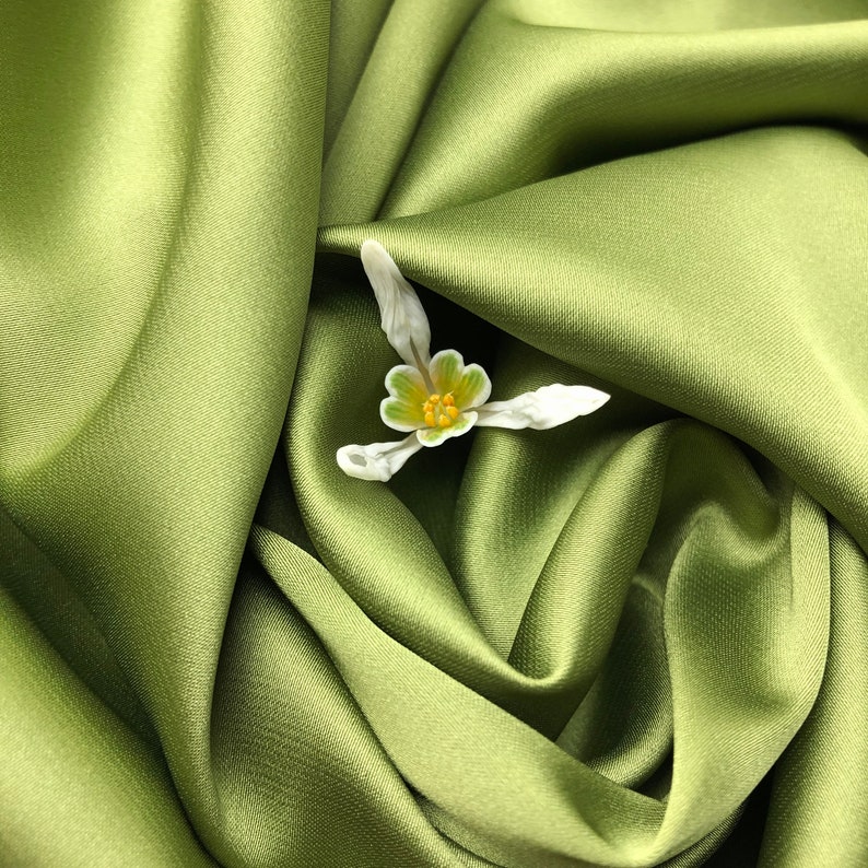 Olive Green Silk Satin Fabric by the Yard Silk Fabric for Etsy