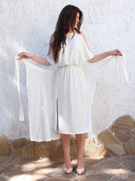White Chiffon Dress With Wrap Skirt in 