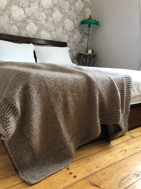 Hand knitted wool blanket in 16 colors Queen size blanket Etsy