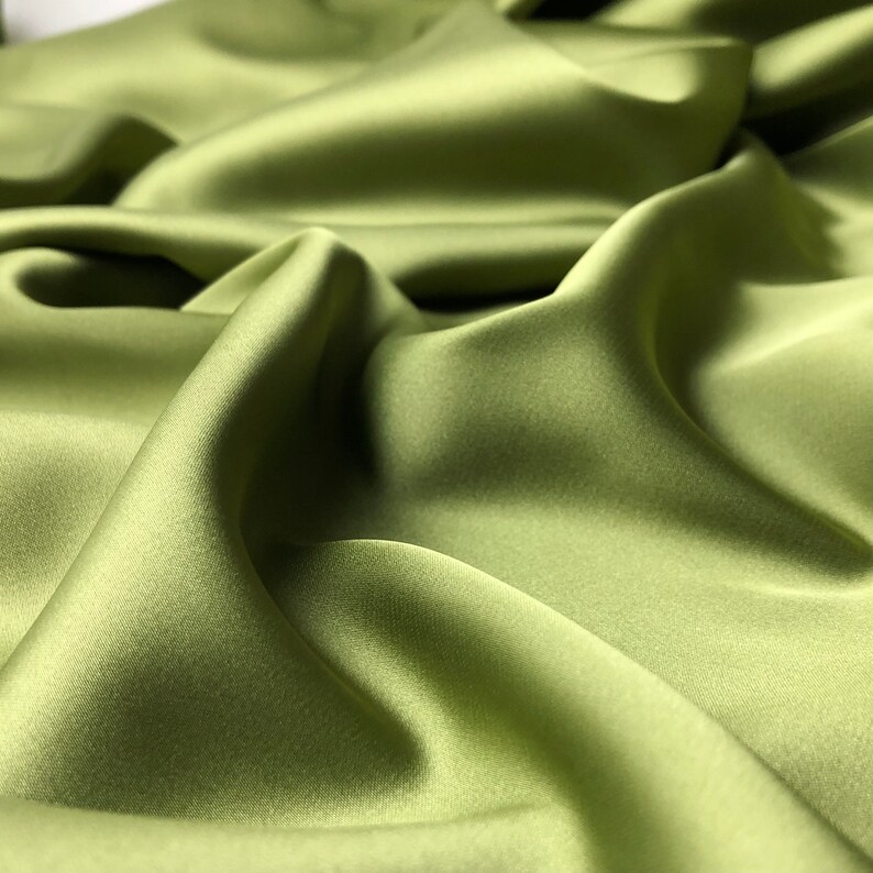 Olive Green Silk Satin Fabric by the Yard Silk Fabric for Etsy