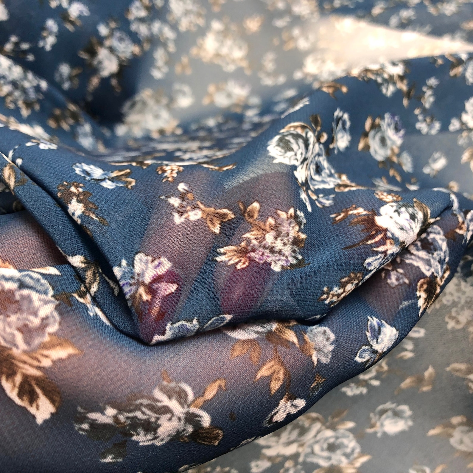 Blue Floral chiffon fabric with small white flowers Chiffon Etsy