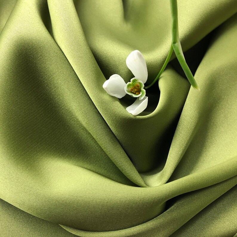 Olive Green Silk Satin Fabric by the Yard Silk Fabric for Etsy