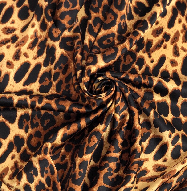 Leopard print fabric silk satin fabric by the yard Etsy