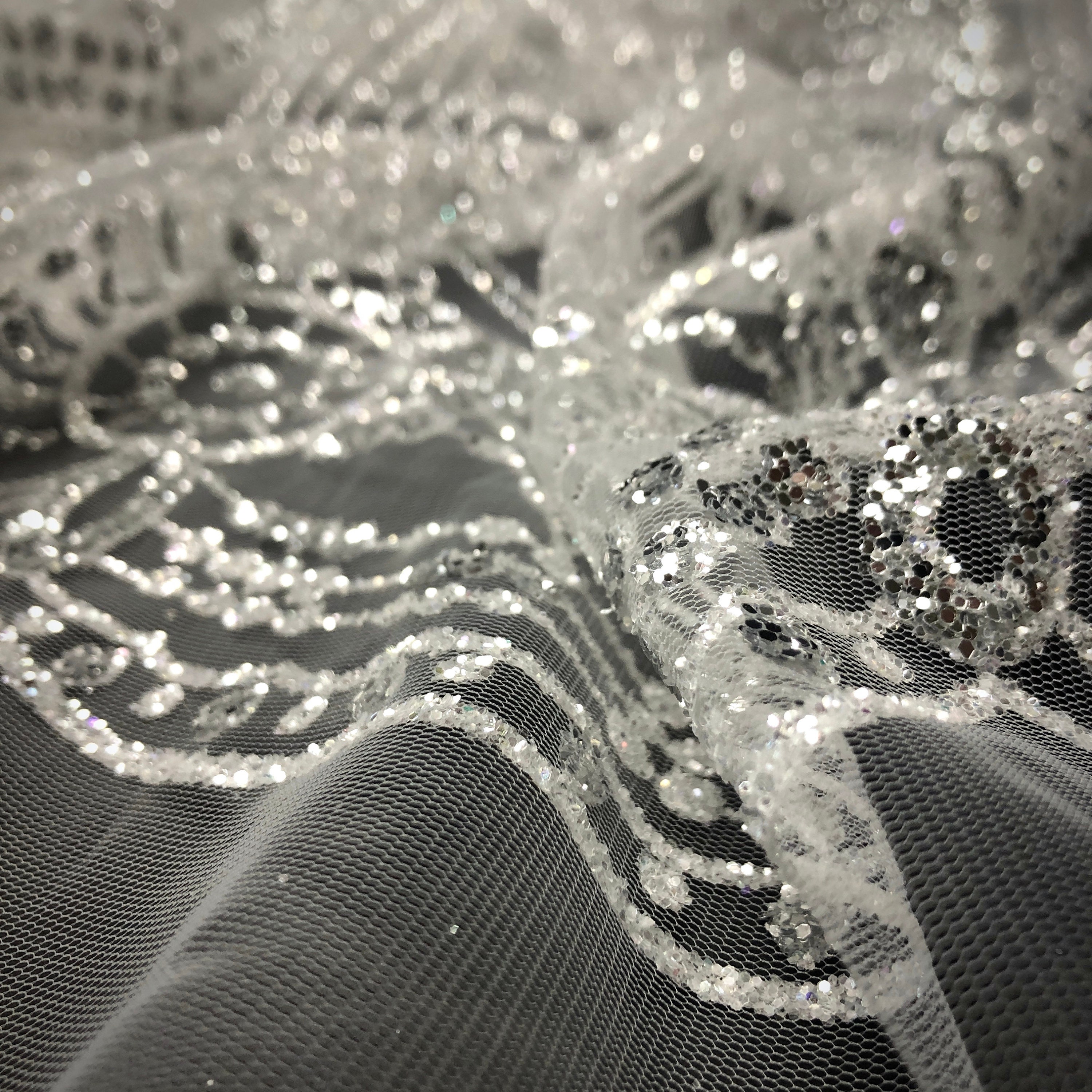 White glitter mesh lace fabric by the yard Evening dress Etsy