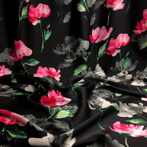 Floral Print Satin Fabric Fashion Fabric for Clothingevening - Etsy