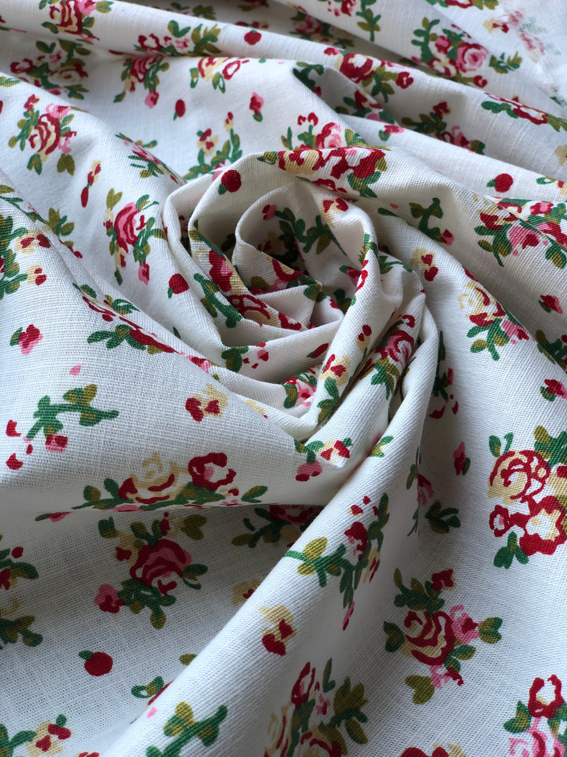 White Floral Linen Fabric Linen and Cotton Blend Fabric Etsy