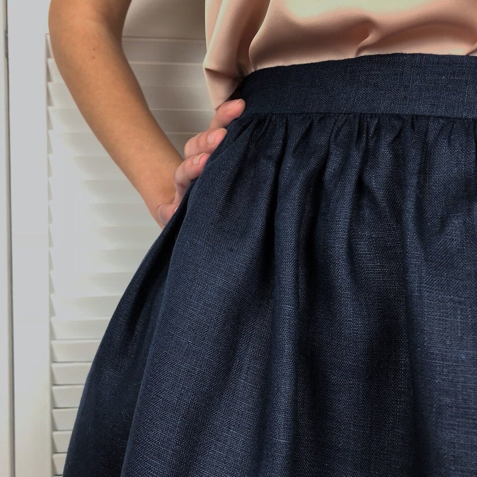 Dark Blue Linen Skirt in Size M Summer Skirt Linen Midi | Etsy