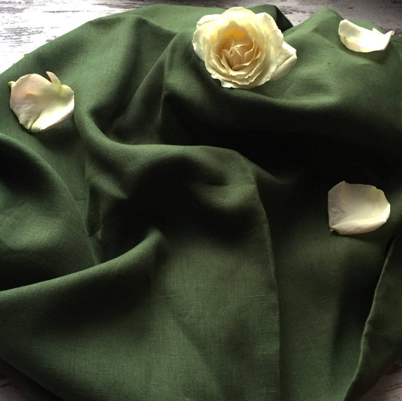 Green Linen Fabric 100 Linen fabric Pure linen fabric Dark Etsy