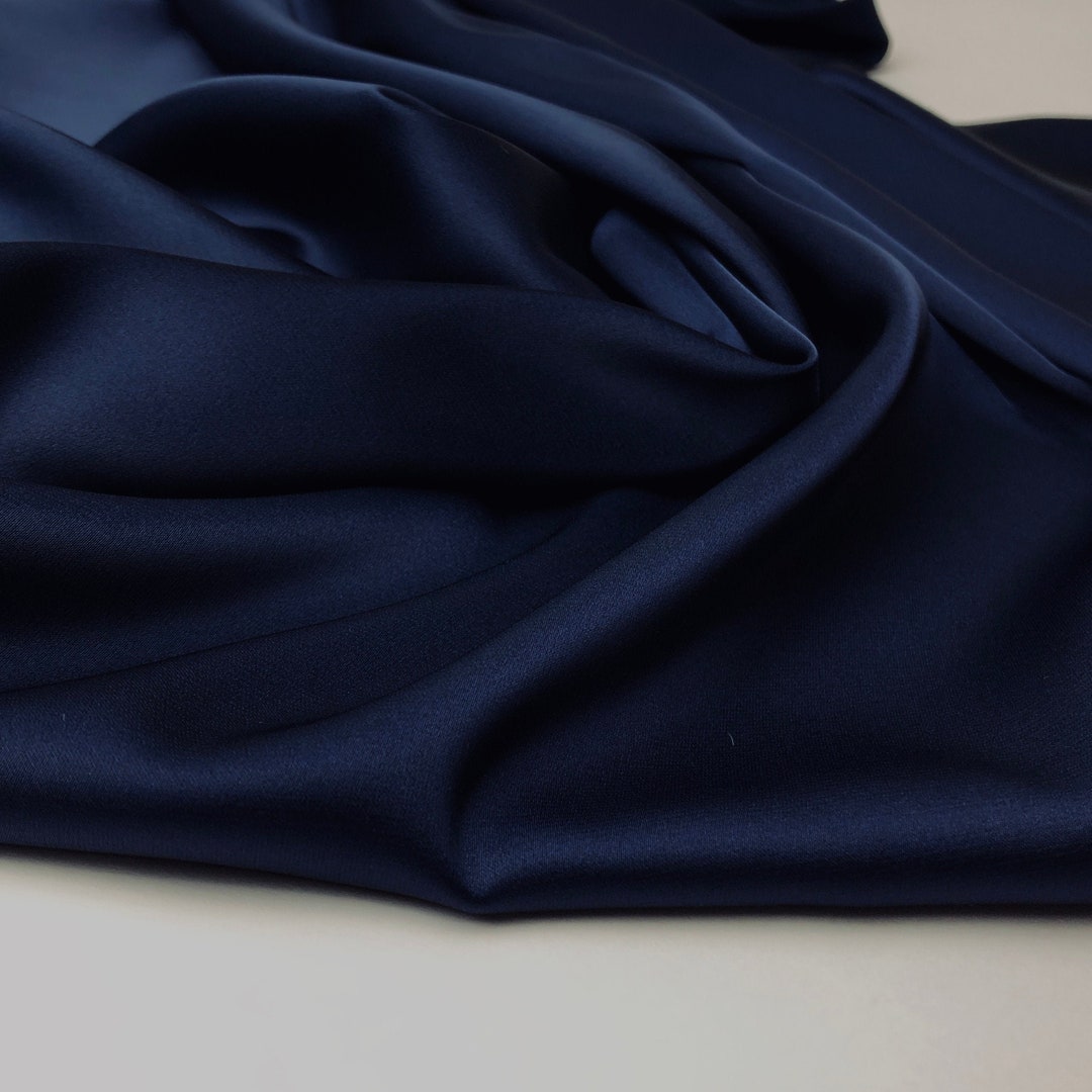 Navy Blue Silk Satin Fabric by the Yard Silk Fabric for - Etsy