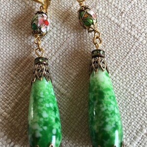 Vintage Cloisonne and  Green Pendant Earrings