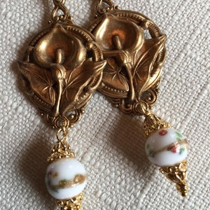 Brass Lily Pendant and Vintage Japanese Millefiori Earrings