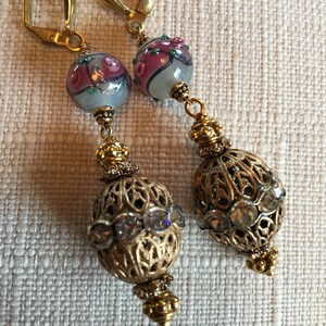 Vintage Large Rhinestone and Gorgeous Opaline Earrings