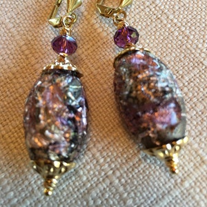 Vintage Pink Silver Foil Glass and Swarovski Rondelle Earrings.
