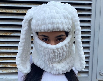 Tan bunny hat teen knit ski mask costume beanie adult rabbit ears balaclava