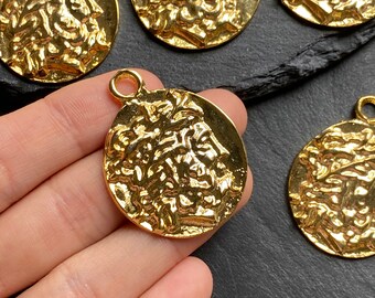 gold Coin Pendant disc pendant Round charms Coin 14k Gold Plated earring making Necklace Wholesale Findings Craft Supplies ga840-ALL