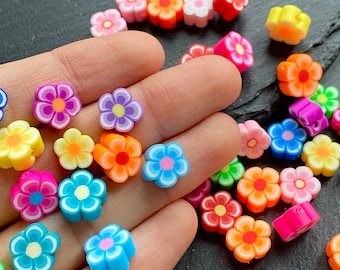 New 1 Strand pink purple Flower Polymer Clay Fimo Tube beads 15