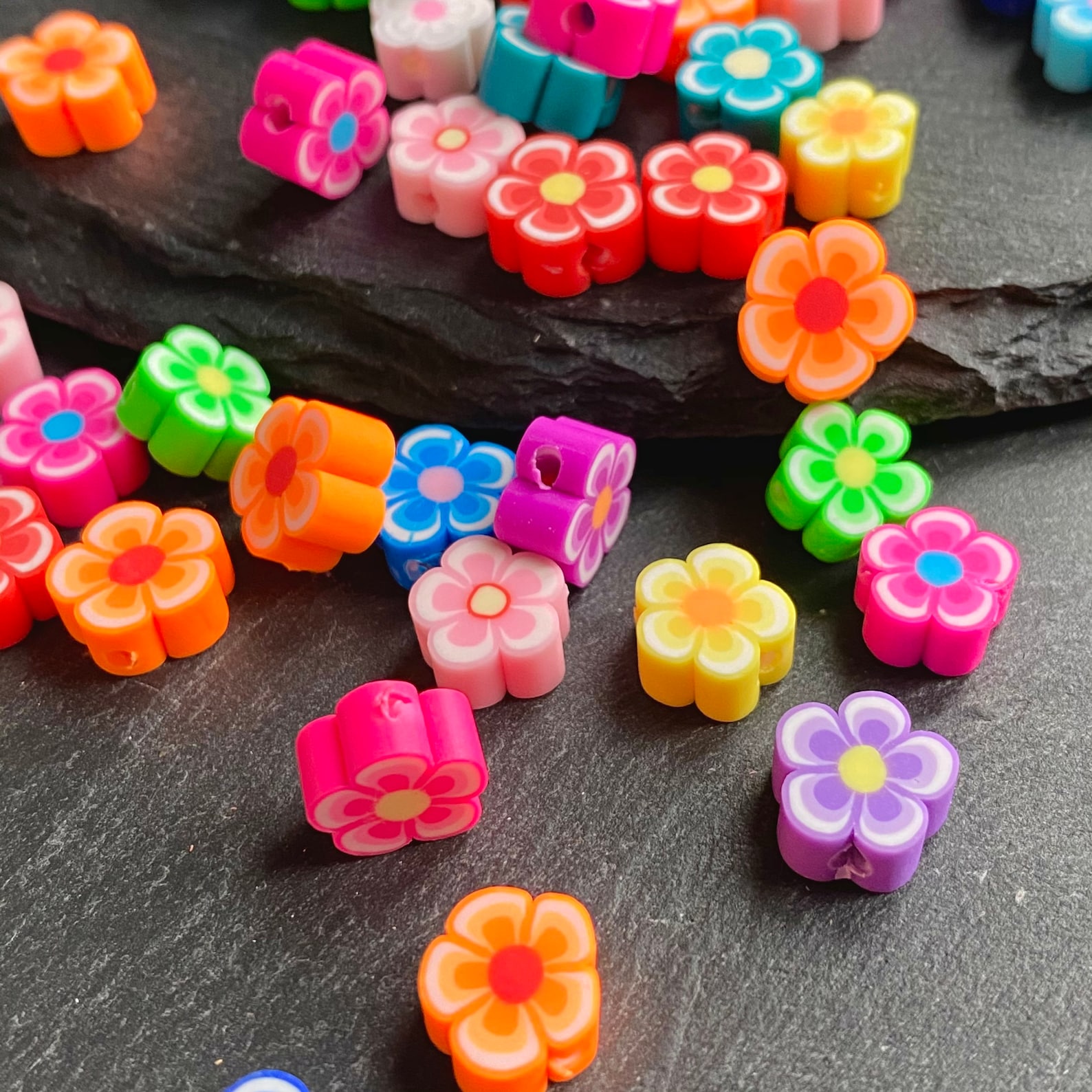 25pc Polymer Clay Fimo Flower Shaped Beads Fimo Flower Beads Etsy