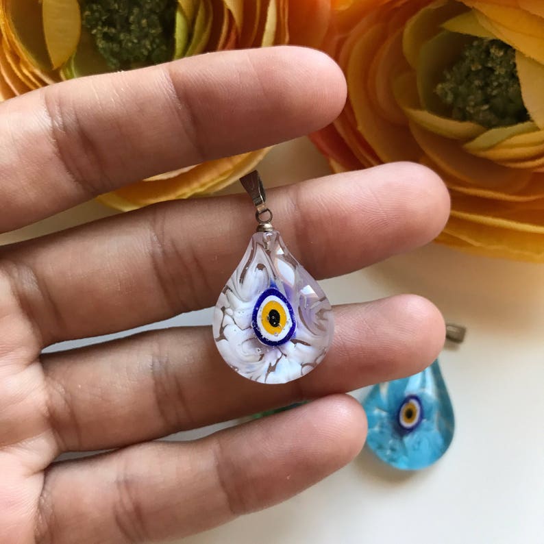 Good Luck pendant Murano Glass Evil Eye Pendant Colorful Murano Lampwork Lamp Work Evil Eye Pendant Transparent Bead Pendant