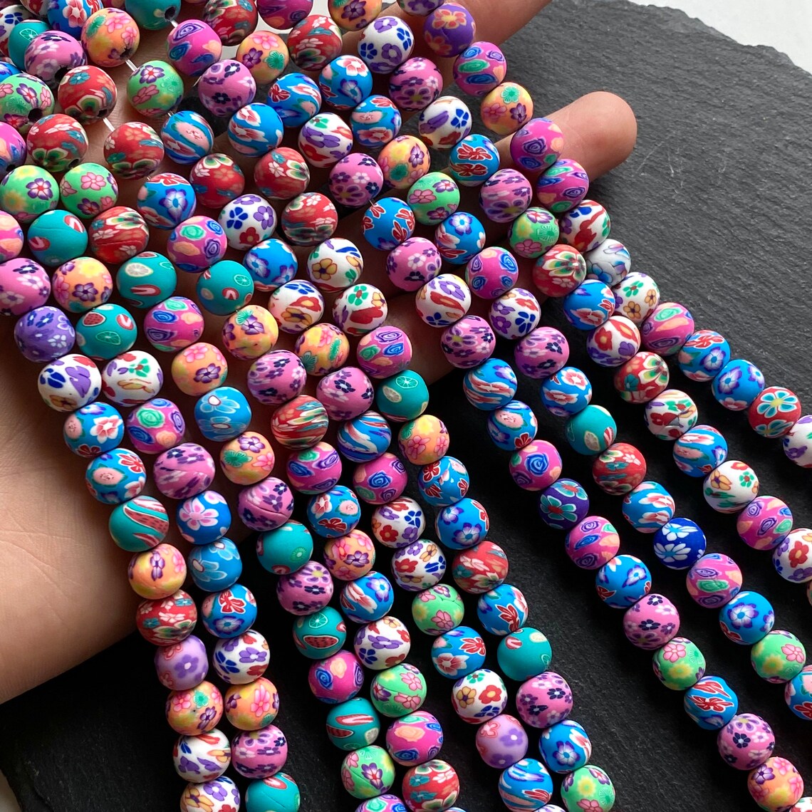 Polymer Clay Heishi Flower Beads Round Flower Pattern Beads Etsy