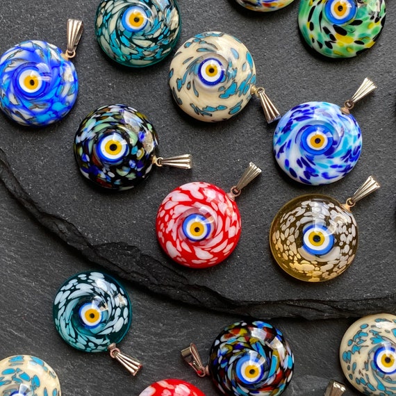 Charms Pour Mauvais Yeux Vert Emeraude Pendentifs En Verre Etsy France