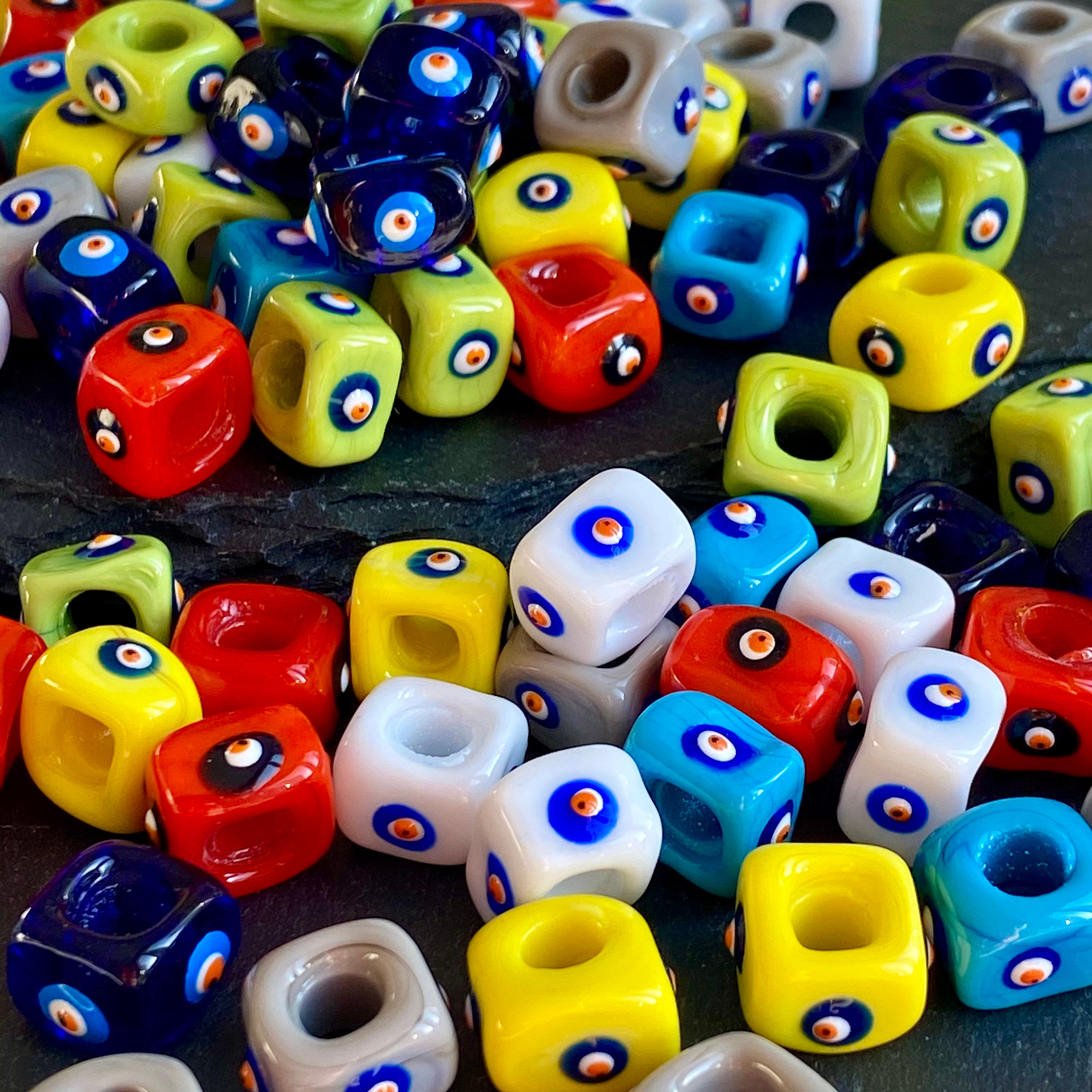 Evil Eye Necklace Glass Beads Cube Evil Eye Beads Evil Eye Etsy