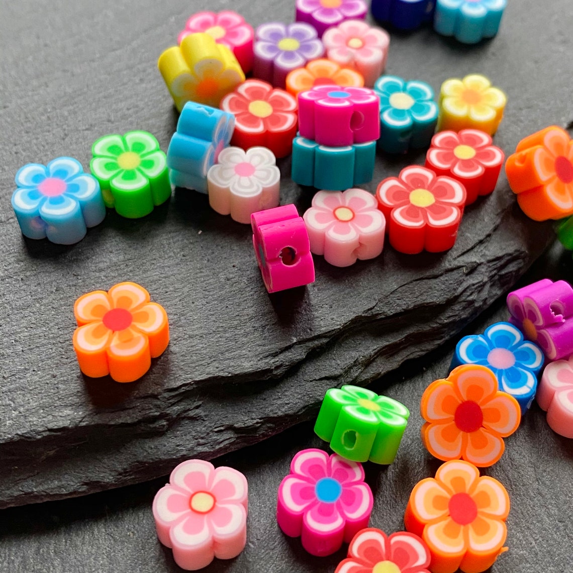 25pc Polymer Clay Fimo Flower Shaped Beads Fimo Flower Beads Etsy