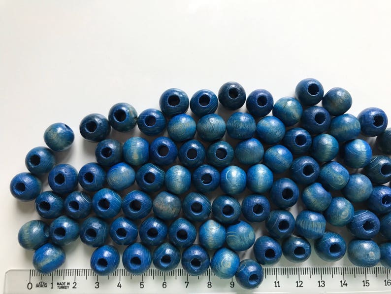 12mm Blue Wood Beads 75 Pcs Big Size Round Blue Wooden Beads Etsy