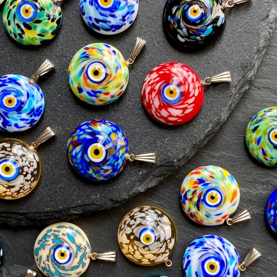 Charms Pour Mauvais Yeux Vert Emeraude Pendentifs En Verre Etsy France