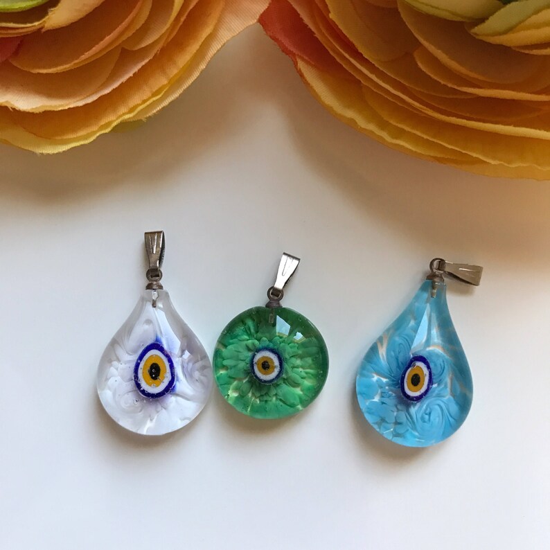 Good Luck pendant Murano Glass Evil Eye Pendant Colorful Murano Lampwork Lamp Work Evil Eye Pendant Transparent Bead Pendant