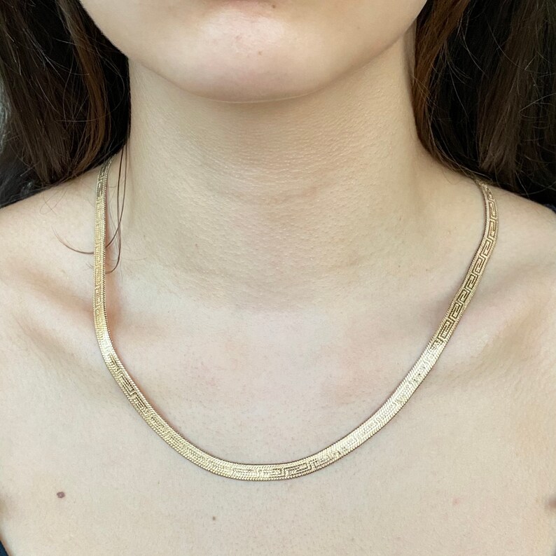 18k Gold Herringbone Snake Chain Gold Plated Cobra Necklace 5mm Shiny Gold Snake Necklace Choker Herringbone Necklace Cable Chain