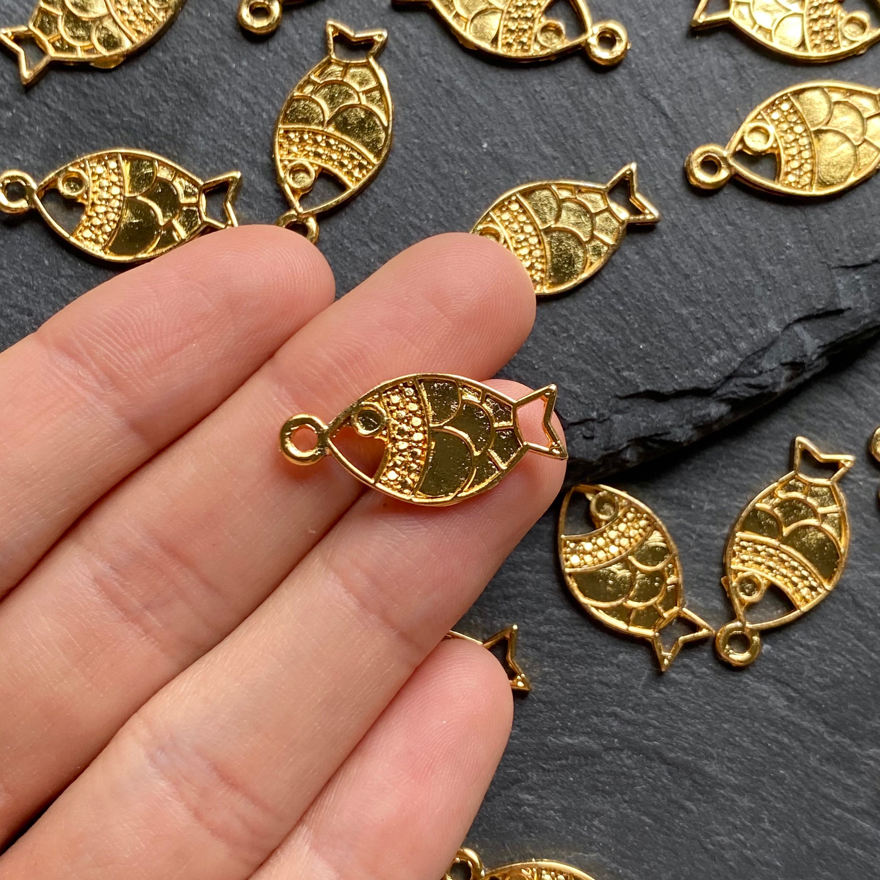 24k Gold Plated Fish Tiny Charm Tiny Fish Bracelet Charm Etsy