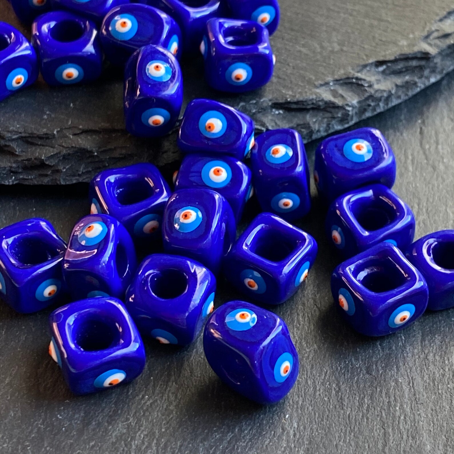 12mm Blue Evil Eye Beads Murano Glass Evil Eye Beads Cube Etsy