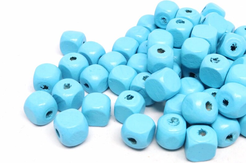 Natural Beads 12mm Turquoise Cube Wood Beads Boho Beads Bulk Bead Beads For Jewelry Large Hole Beads Geometric Beads Square Wood Bead