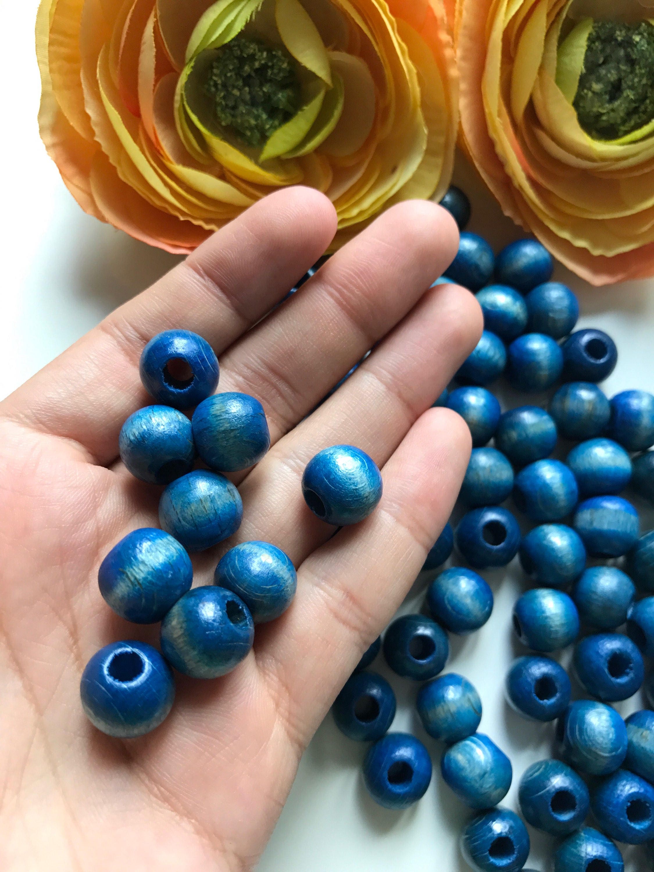 12mm Blue Wood Beads 75 pcs Big size Round Blue Wooden Beads Etsy