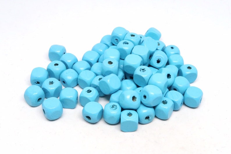 Natural Beads 12mm Turquoise Cube Wood Beads Boho Beads Bulk Bead Beads For Jewelry Large Hole Beads Geometric Beads Square Wood Bead