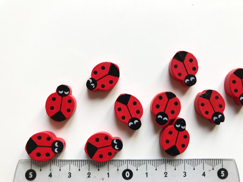 Ladybird Beads Ladybug Necklace Beads Kids Beads Wood Beads For Making Jewelry Animal Beads Set of 10 Wooden Ladybird Beads