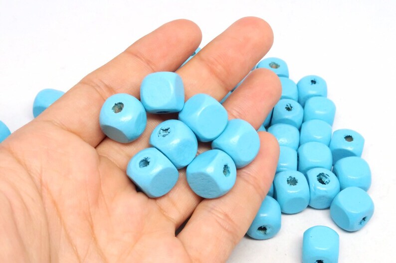 Natural Beads 12mm Turquoise Cube Wood Beads Boho Beads Bulk Bead Beads For Jewelry Large Hole Beads Geometric Beads Square Wood Bead